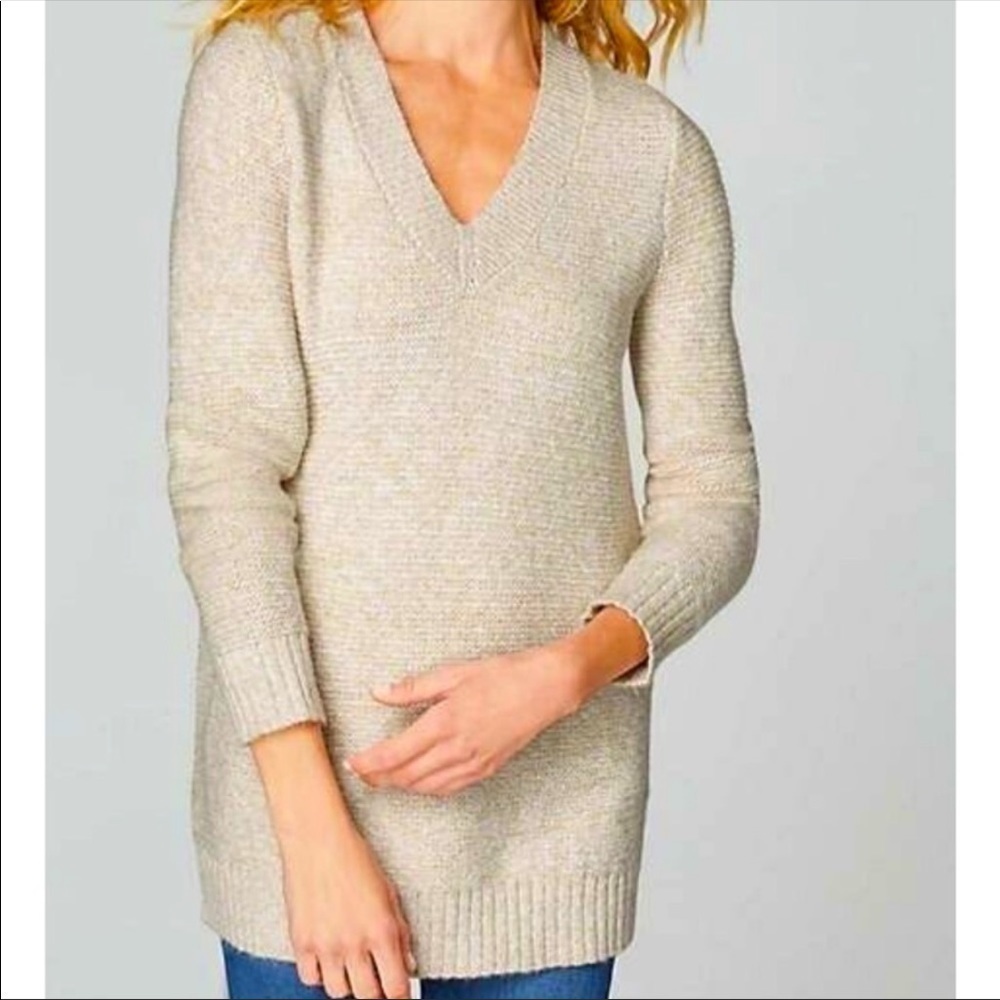 J. Jill Marled Cotton Alpaca Oatmeal V-neck Sweater Small S